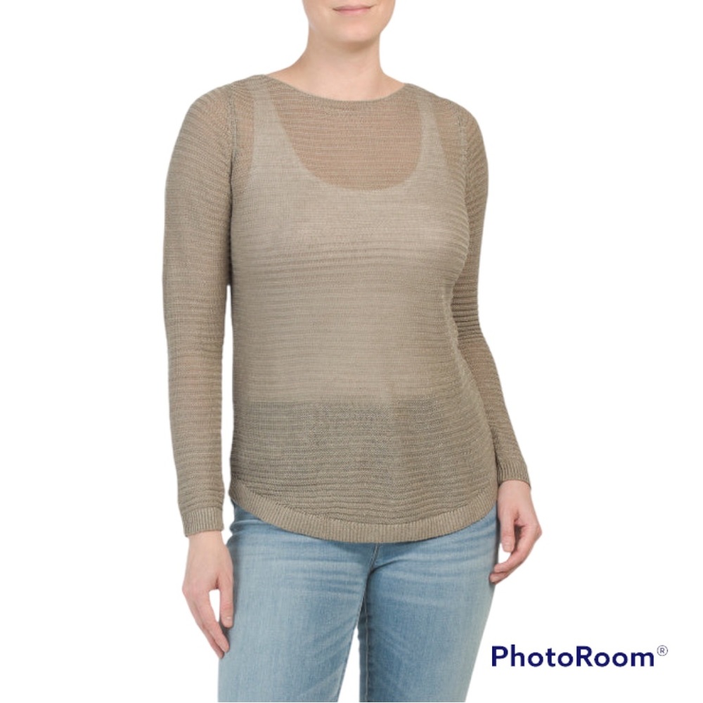 TAHARI Linen Pullover Openwork Knot Top
